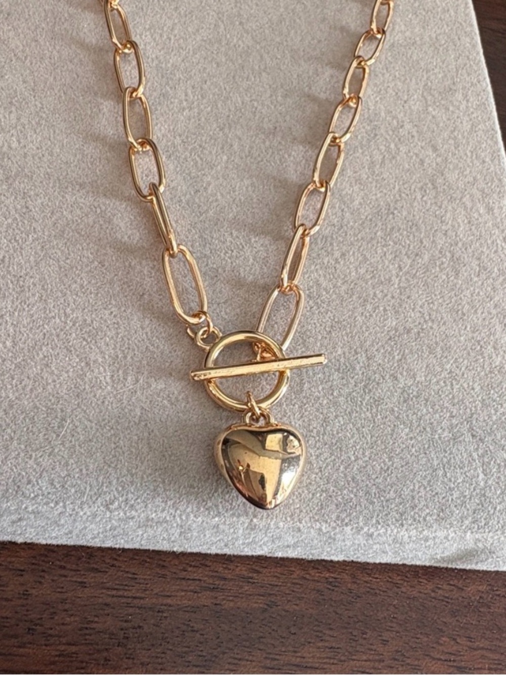 Gold Link Chain Necklace with Heart Pendant - Women's Jewelry